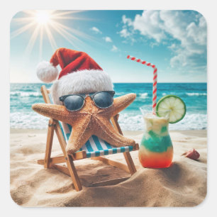 Christmas Starfish With a Cocktail Square Sticker