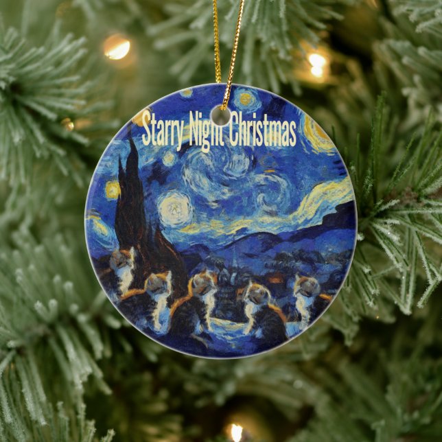Christmas Starry Night Van Gogh Cat Lover Ceramic Tree Decoration (Tree)