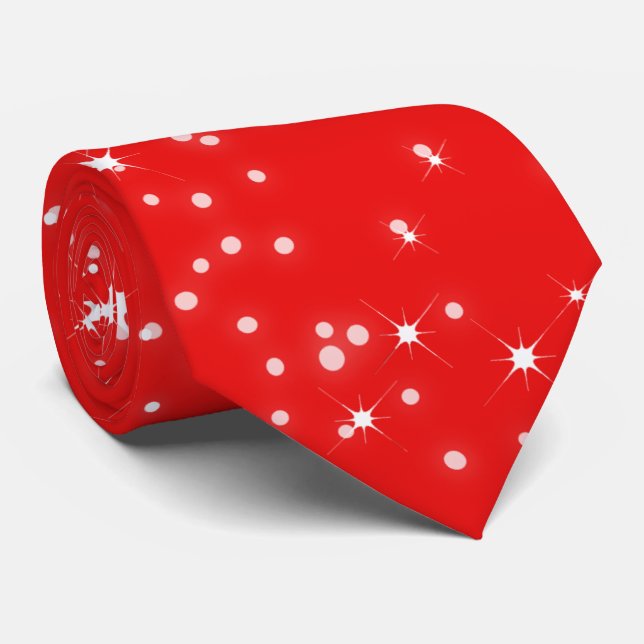 Christmas Stars and Falling Snow on RED Tie (Rolled)