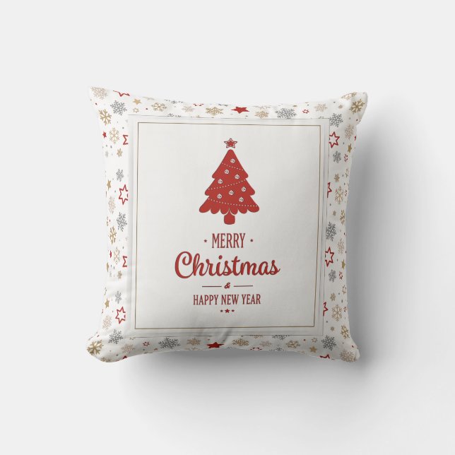 Christmas Stars and Snowflakes Pattern Cushion (Front)