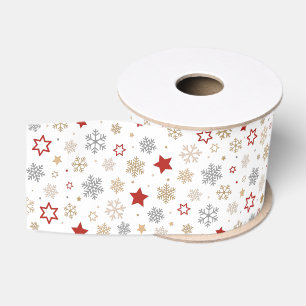 Christmas Stars and Snowflakes Pattern Grosgrain Ribbon