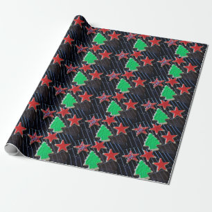 Christmas stars and tree cookies wrapping paper