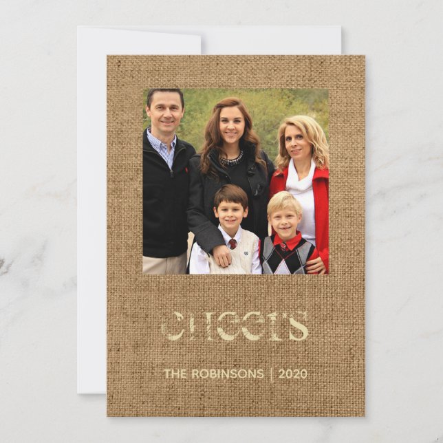 Christmas Stars Burlap Family Photo Holiday Card (Front)