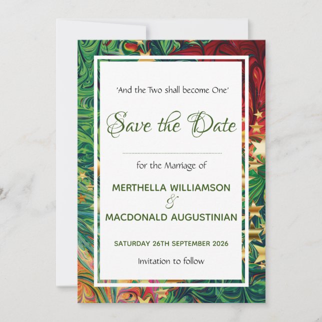 CHRISTMAS STARS Custom Scripture Festive Wedding Save The Date (Front)
