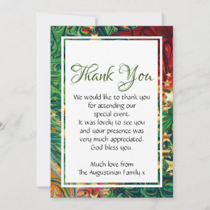 CHRISTMAS STARS Festive Retro Red Green Gold Thank You Card