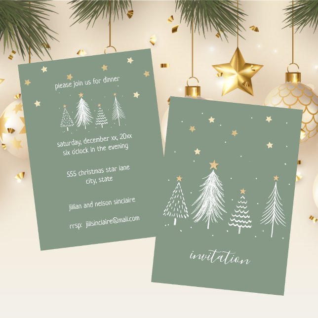 Christmas Stars Gold and Green Party Invitation (Christmas Stars Gold and Green Party Invitation)