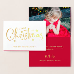 Christmas Stars Handwritten Script Photo Gold Foil Card