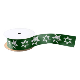 Christmas Stars Lawn Care Service Logo Green White Satin Ribbon