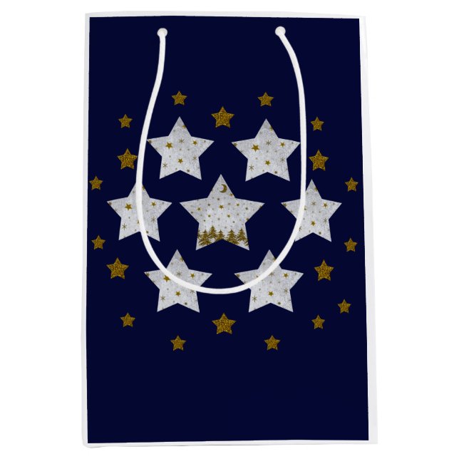 Christmas stars on blue medium gift bag (Front)
