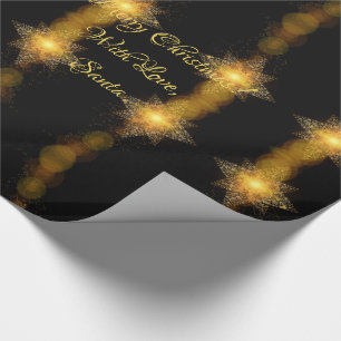 Christmas Stars Pattern Black and Gold Star Lights Wrapping Paper