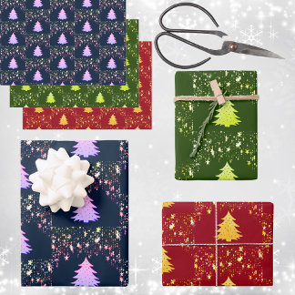 Christmas Stars & Tree with Baubles Shades, ZSSG Wrapping Paper Sheet