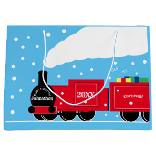 Christmas steam train in snow large gift bag