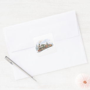 Christmas Steam Train with Gifts for Holiday Train Square Sticker