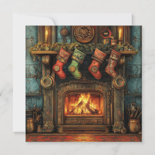 Christmas Steampunk Fireplace Greeting Card