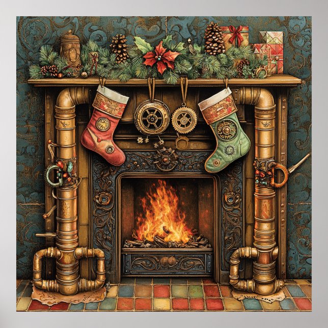 Christmas Steampunk Fireplace Poster (Front)