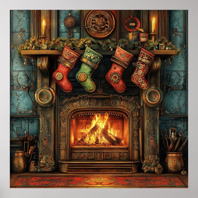 Christmas Steampunk Fireplace Poster (Front)