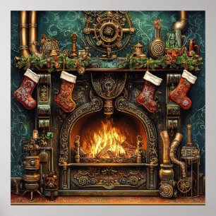 Christmas Steampunk Fireplace Poster