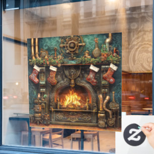 Christmas Steampunk Fireplace Window Cling