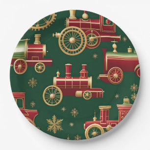 christmas steampunk locomotive paper plates