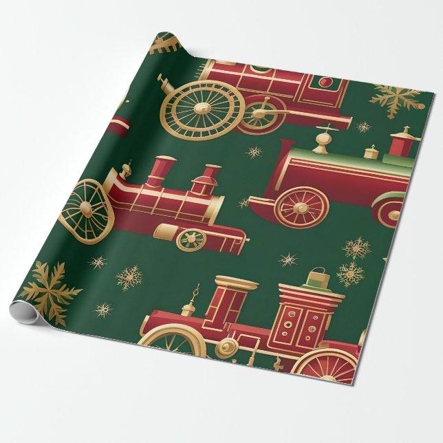 christmas steampunk locomotive wrapping paper (Unrolled)