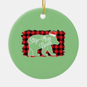 Christmas Step Mum Bear Christmas Red Plaid Buffal Ceramic Tree Decoration