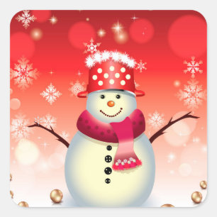 Christmas Sticker-Snowman Square Sticker