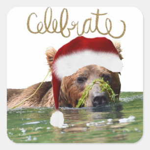 Christmas Sticker w/ grizzly bear