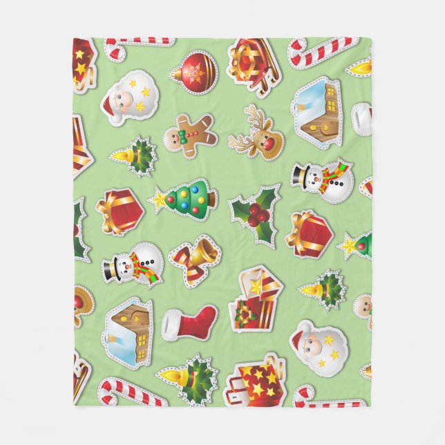 Christmas Stickers Festive Pattern Fleece Blanket (Front)