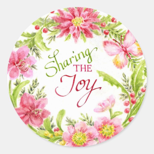 Christmas Stickers Floral Wreath Sharing Joy (Front)