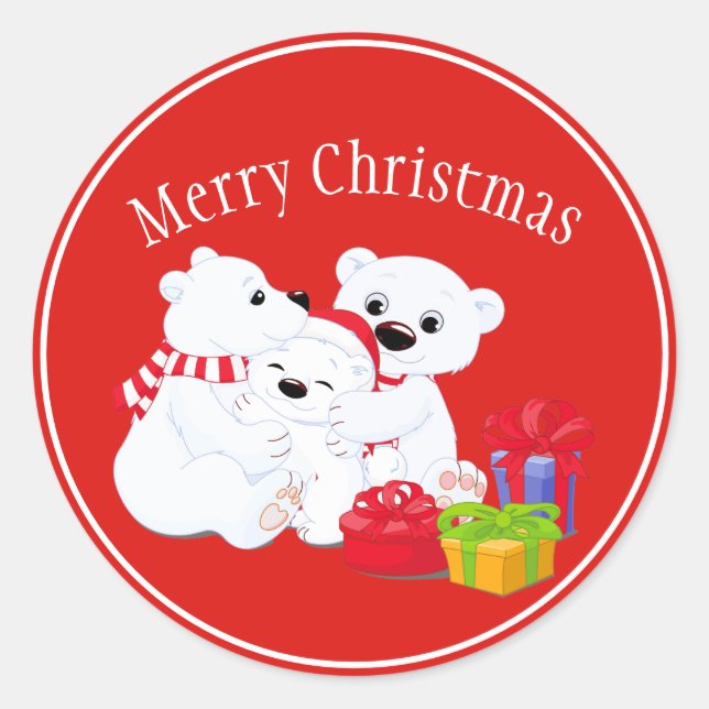 Christmas Stickers-Polar Bears Classic Round Sticker (Front)