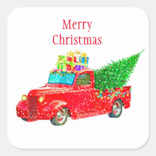 Christmas Stickers-Red Truck Square Sticker