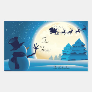 Christmas Stickers/Snowman, Santa and Sleigh Rectangular Sticker