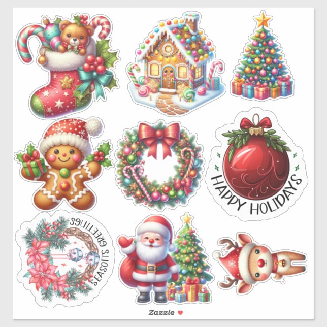 Christmas Stickers: Tree, Wreath, Santa & More Joy (Sheet)