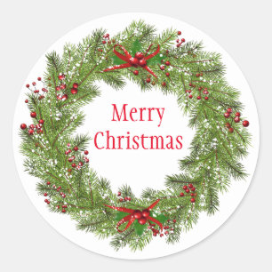 Christmas Stickers-Wreath Classic Round Sticker