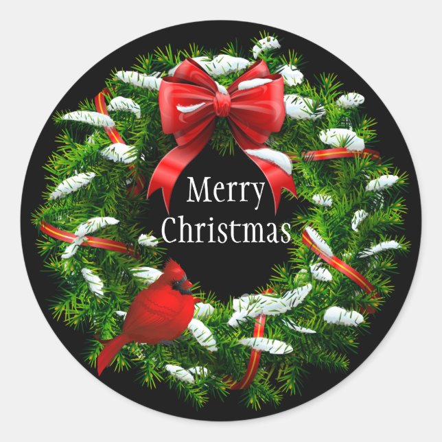 Christmas Stickers-Wreath Classic Round Sticker (Front)