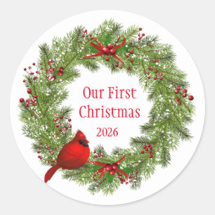 Christmas Stickers-Wreath Classic Round Sticker