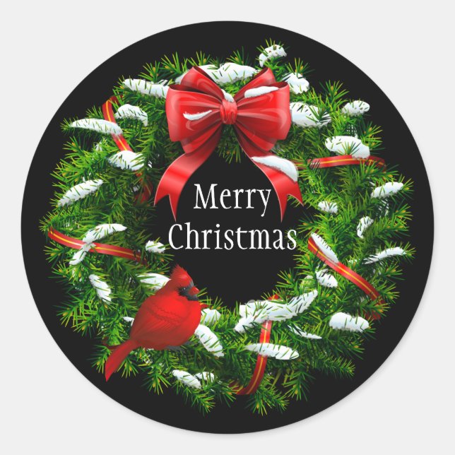 Christmas Stickers-Wreath Classic Round Sticker (Front)
