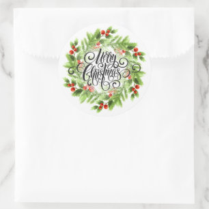 Christmas Stickers-Wreath Classic Round Sticker