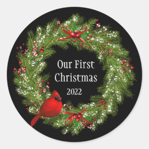 Christmas Stickers-Wreath  Classic Round Sticker