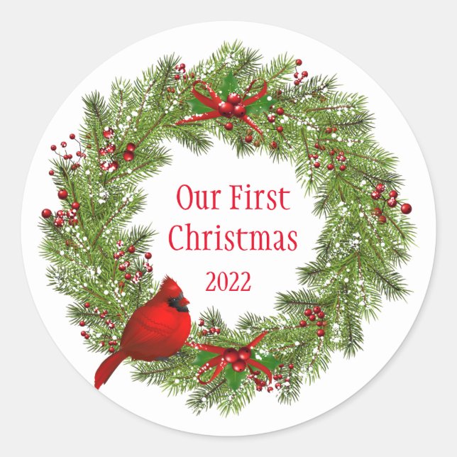 Christmas Stickers-Wreath  Classic Round Sticker (Front)