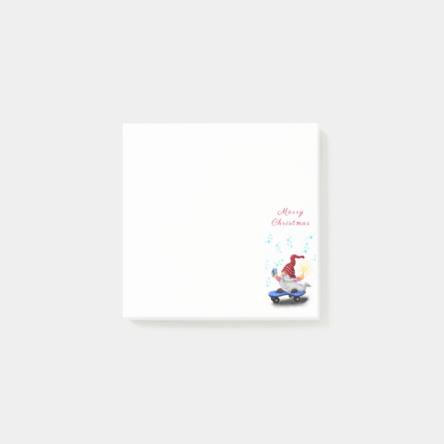 Christmas Sticky Notes Skater Gnome with Gifts (Front)