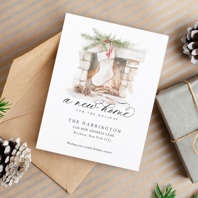 Christmas Stocking A New Home Calligraphy Moving Holiday Postcard (Creator Uploaded)