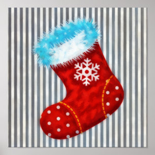 Christmas Stocking Art Poster on Stripes
