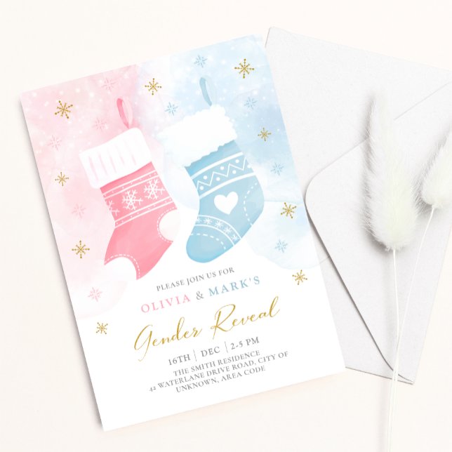 Christmas Stocking Baby Gender Reveal Party Invite (Creator Uploaded)