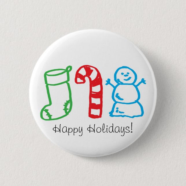 Christmas Stocking Candy Cane and Snowman 6 Cm Round Badge (Front)