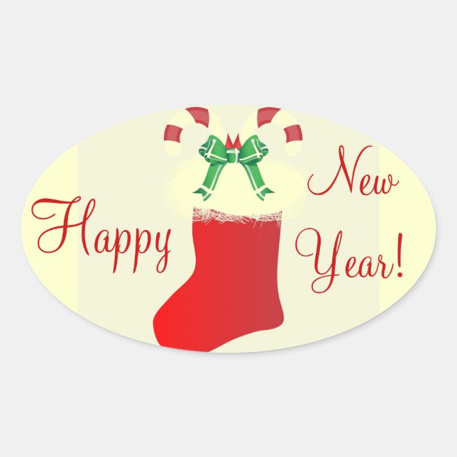 Christmas Stocking Candy Cane Peace Destiny Oval Sticker (Front)