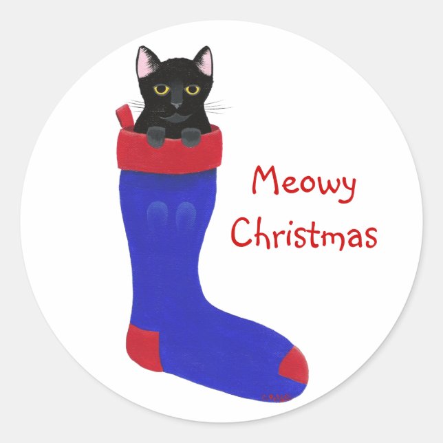Christmas Stocking Cat, Meowy Christmas Stickers (Front)