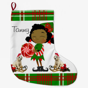 Christmas Stocking, Christmas African Elf Large Christmas Stocking