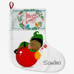 Christmas Stocking, Christmas African Elf Large Christmas Stocking