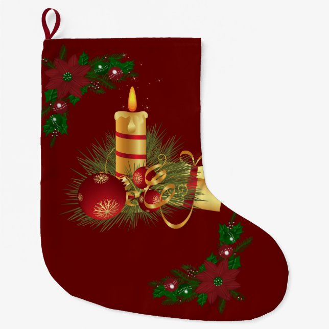 Christmas Stocking, Christmas Candle Large Christmas Stocking (Front)